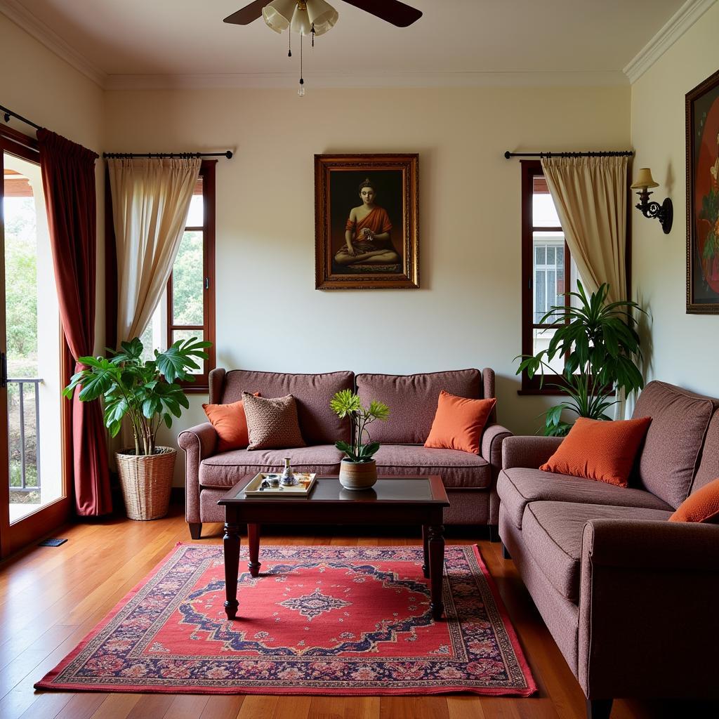 Cozy and inviting living room in a Penang homestay, showcasing local decor.