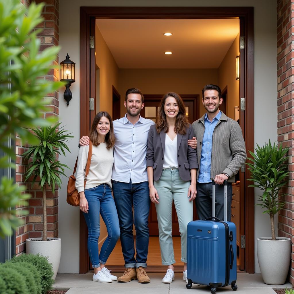 Smiling family welcomes a student into their Perth homestay