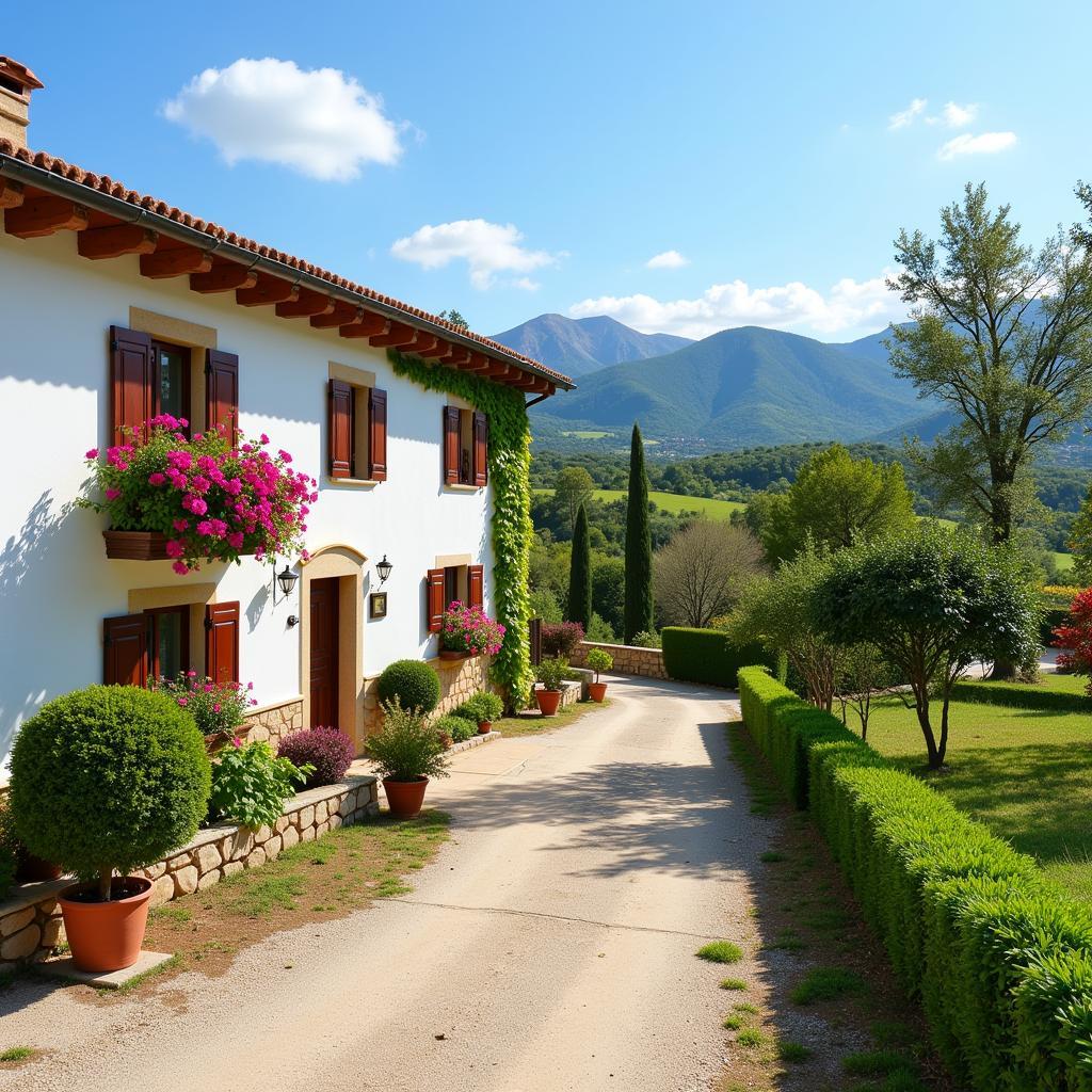 A cozy homestay in Pin Valley nestled amidst the Spanish countryside, showcasing traditional architecture and a warm, inviting atmosphere.