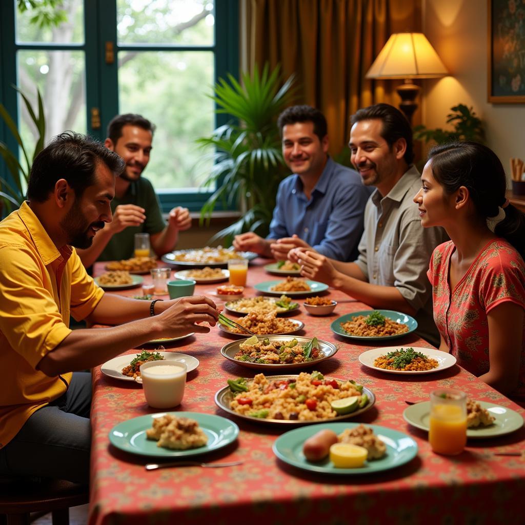 Enjoying local cuisine at a homestay in Pondicherry