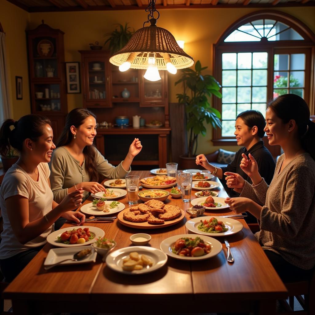 Family enjoying a meal together in a Port Blair homestay