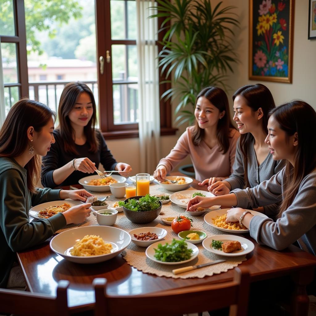 Enjoying a delicious family dinner at a Saigon homestay