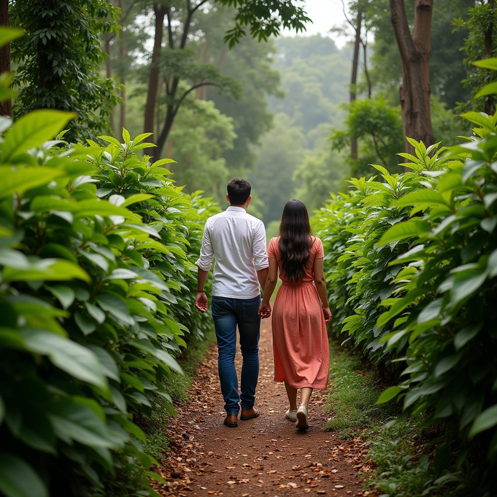 Couple Strolling Through a Coffee Plantation