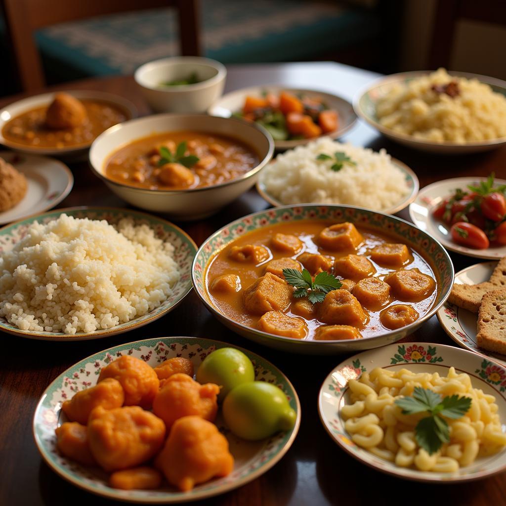 A table set with a delicious traditional Sakleshpur meal.