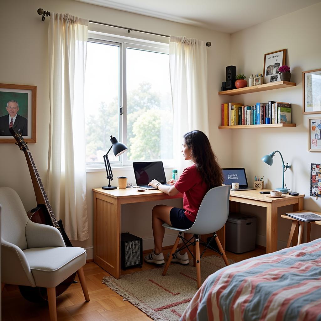 Student studying in their room at a San Diego homestay