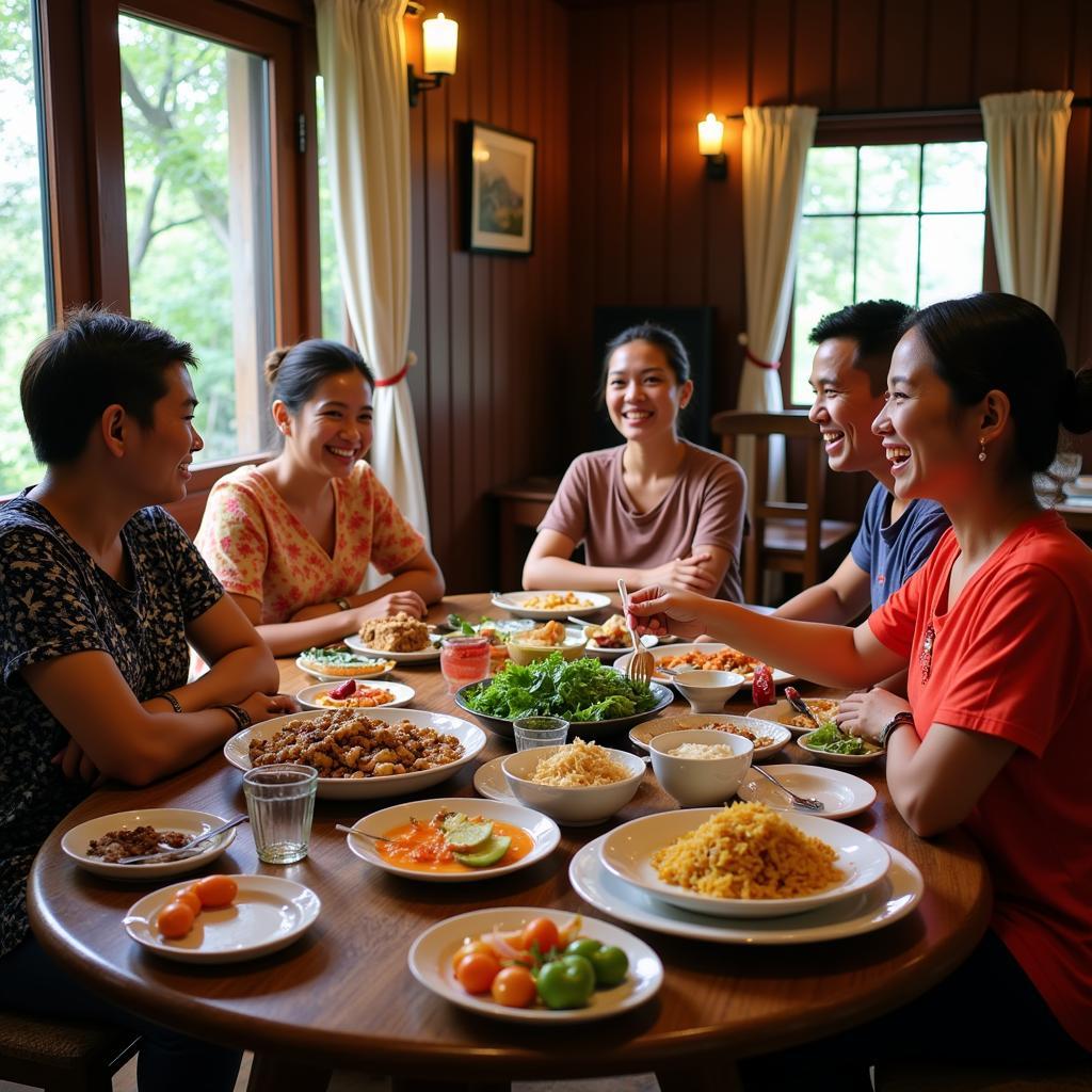 Sharing a traditional meal with a Sarawakian family