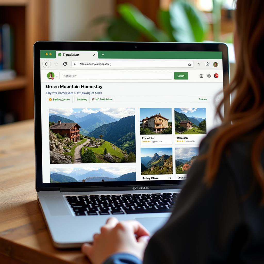 Person using a laptop to search for homestays on Tripadvisor