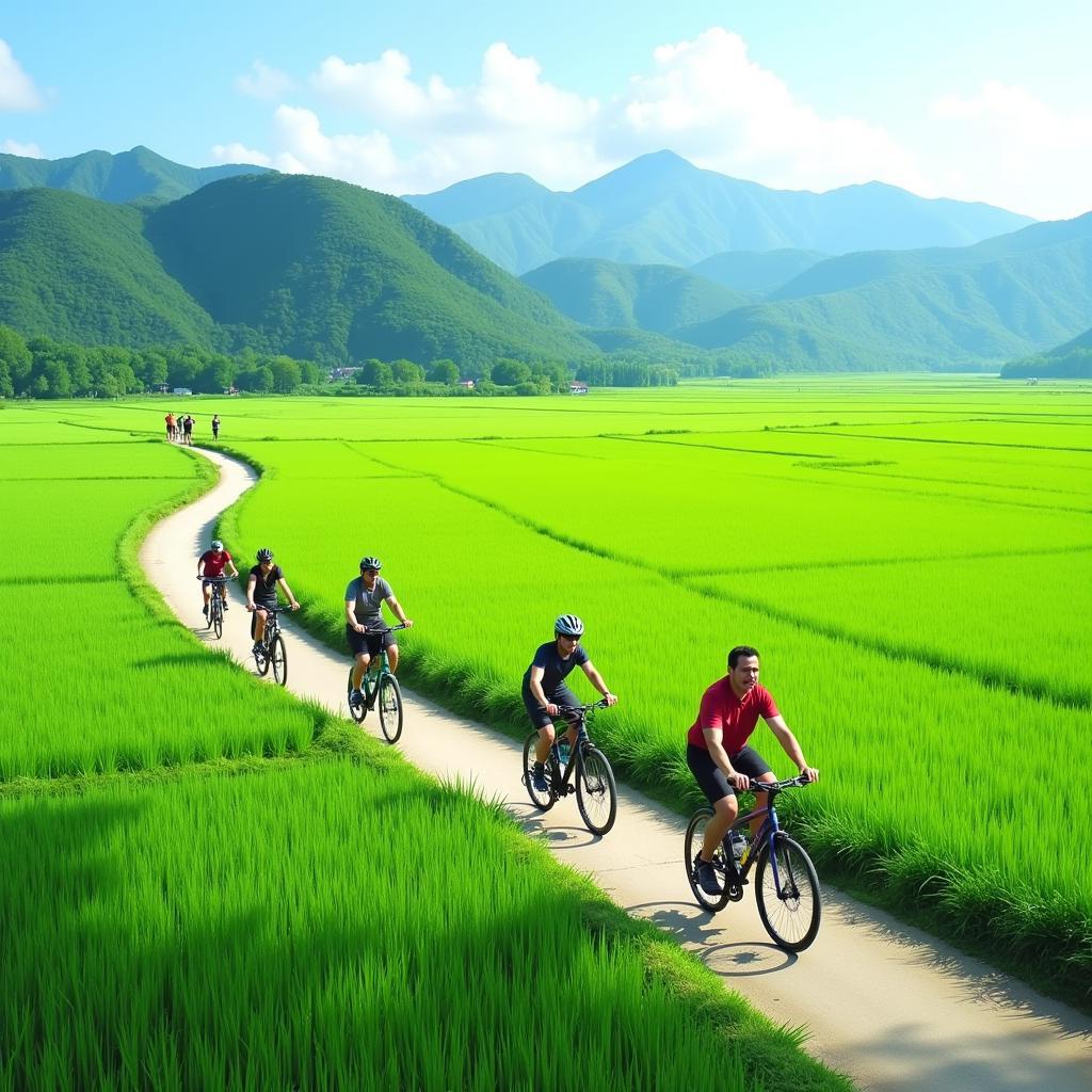 Cycling through the lush green paddy fields of Sekinchan