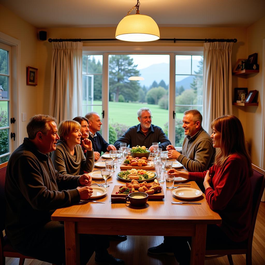 Enjoying a traditional Kiwi dinner with a homestay family in the South Island