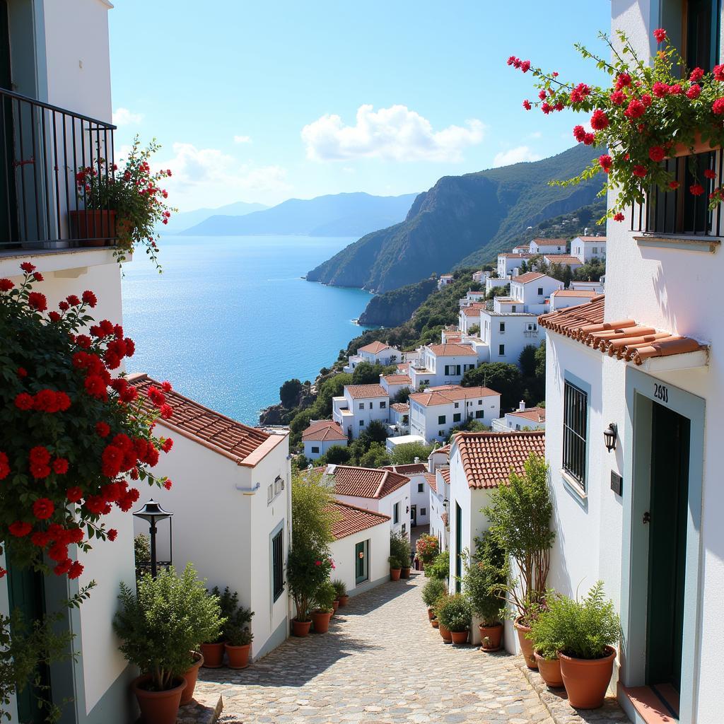 Whitewashed houses in a Spanish coastal town