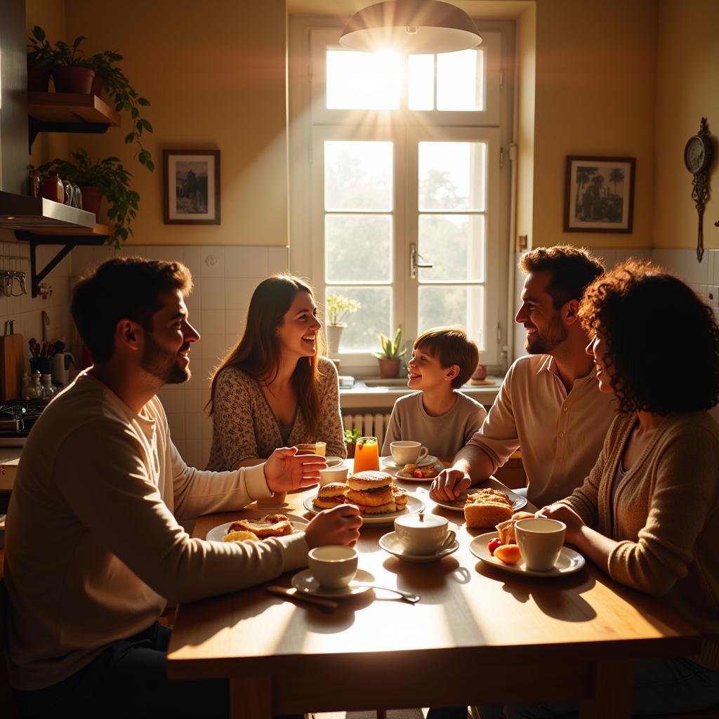 Spanish Family Enjoying Breakfast