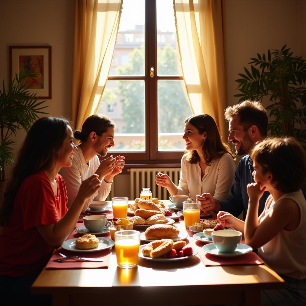 Spanish Family Enjoying Breakfast