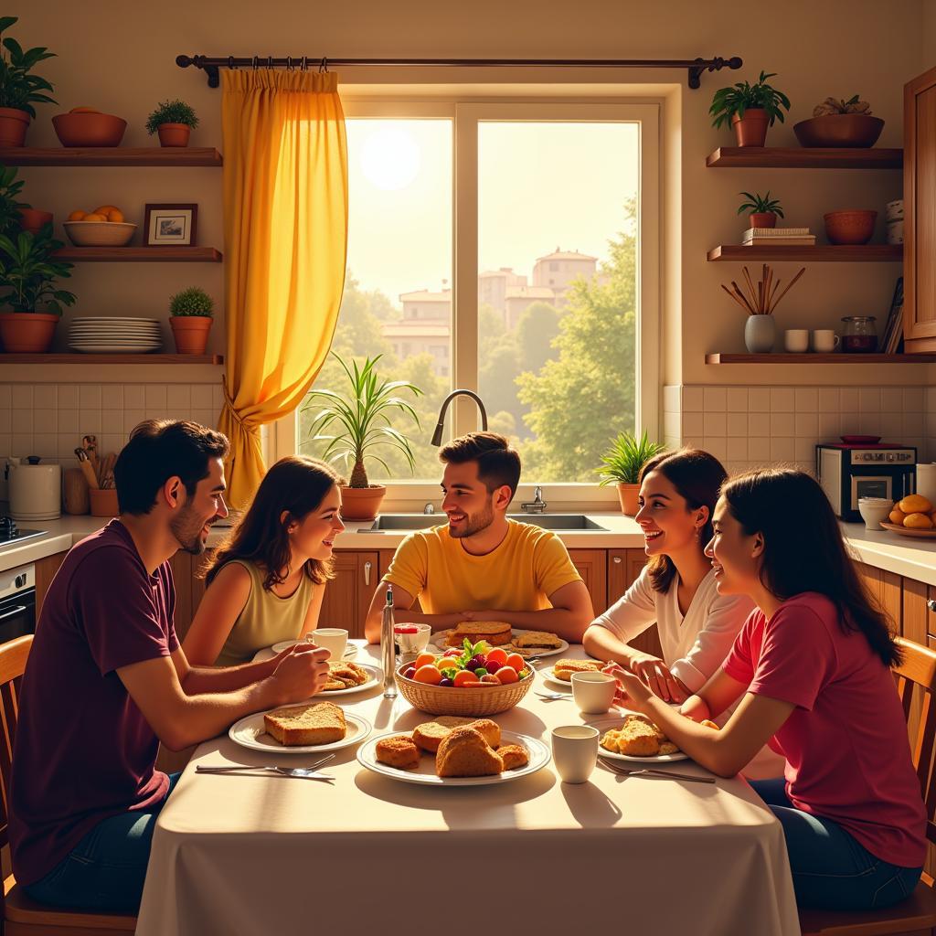 Spanish Family Enjoying Breakfast