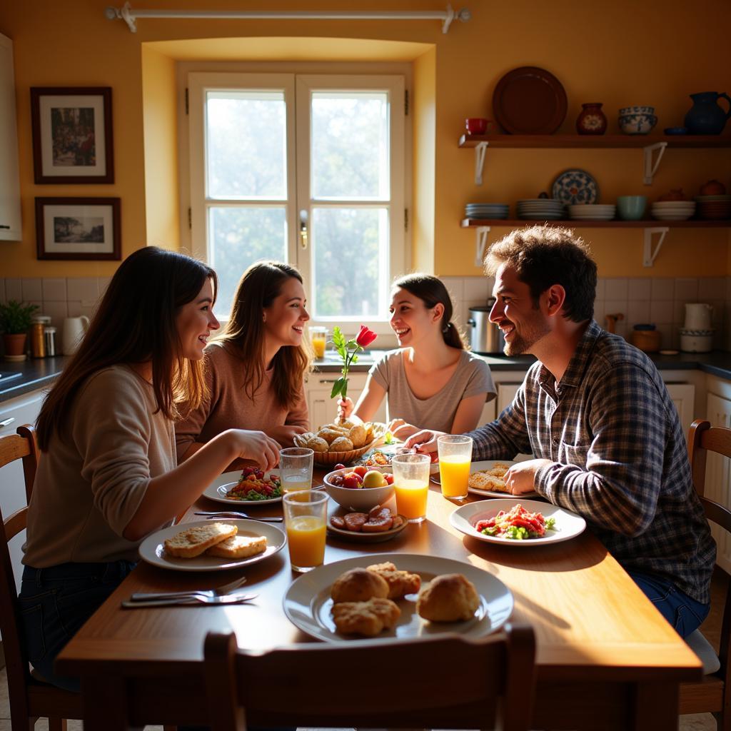 Spanish Family Enjoying Breakfast Together During a Belaseshe Homestay