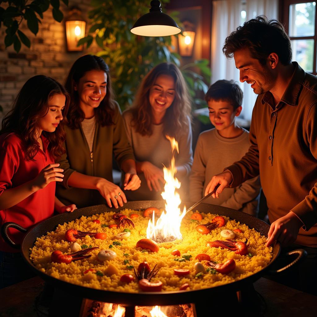 Spanish Family Cooking Paella