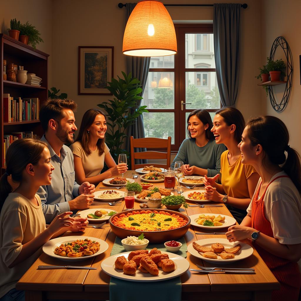 A Spanish family enjoying a traditional dinner together