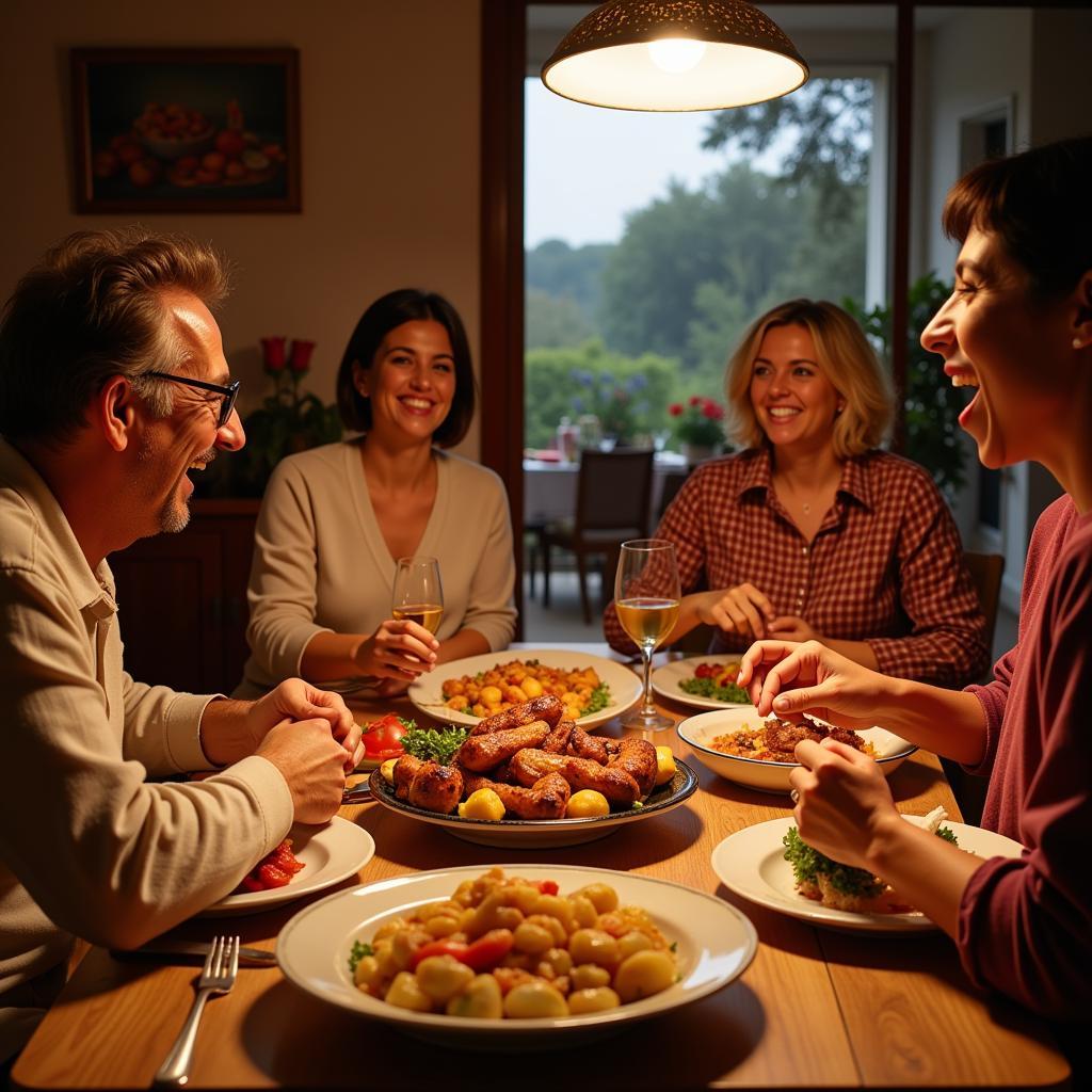 Spanish Family Enjoying Dinner Together