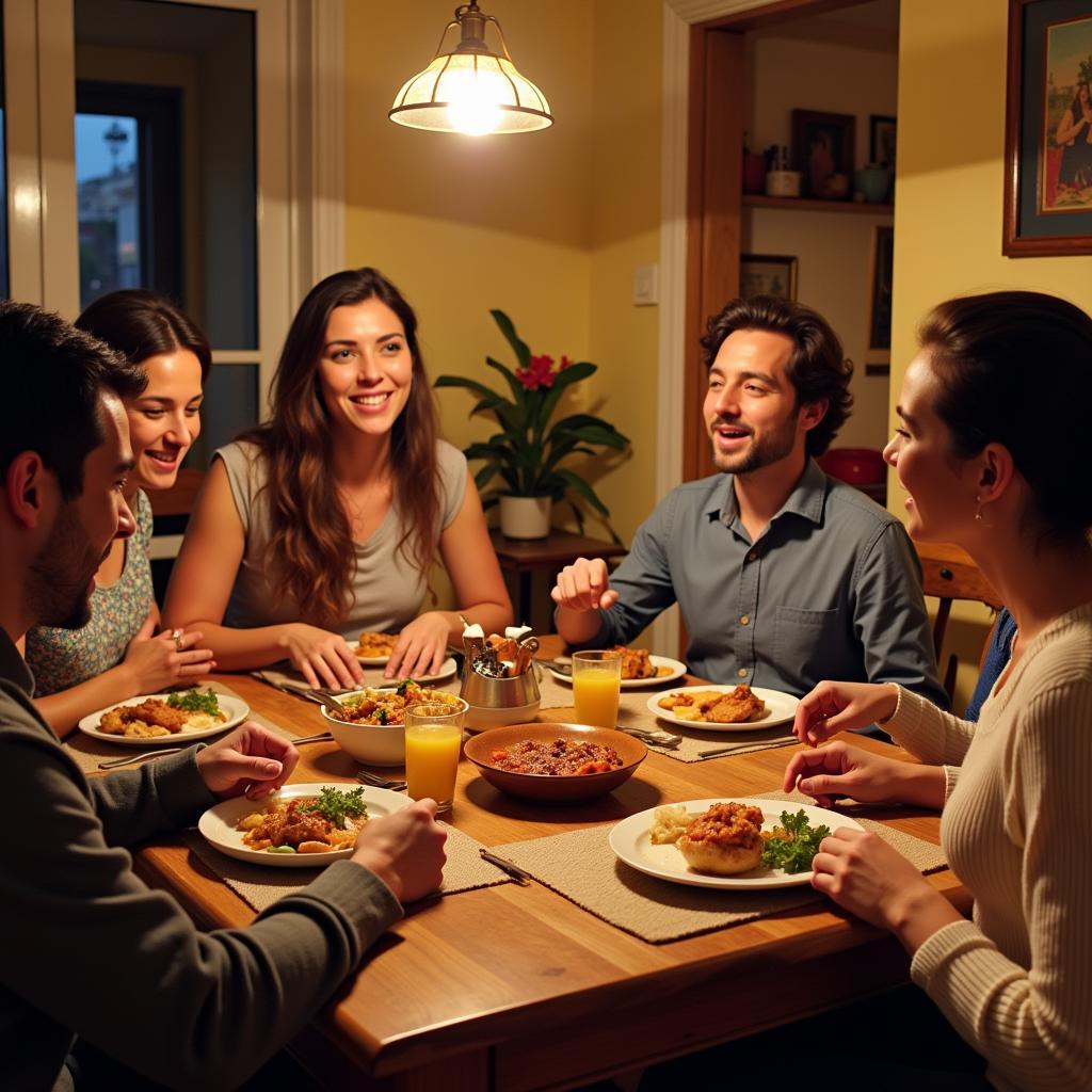 Family dinner in a Spanish homestay