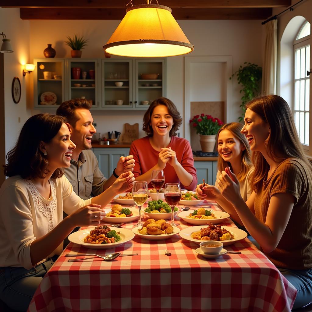 Spanish Family Enjoying Dinner Together