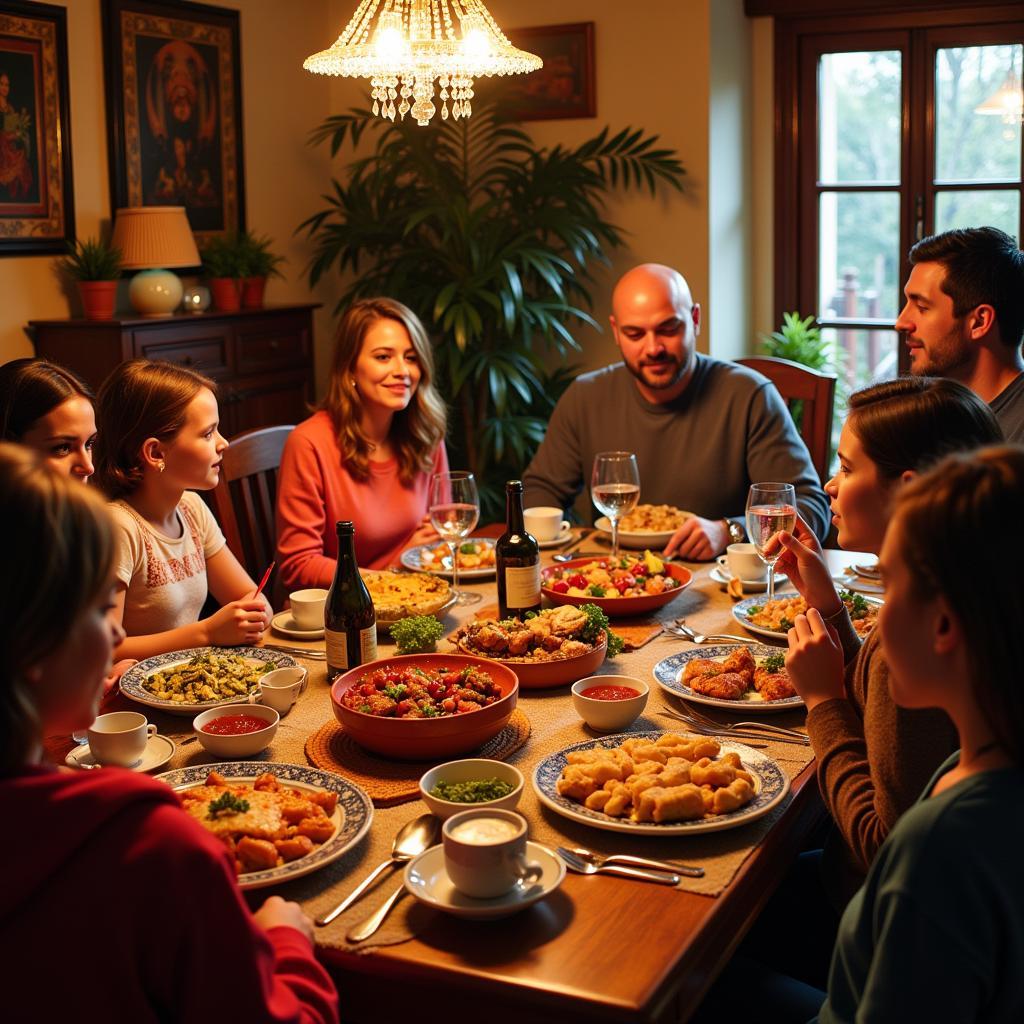 Family dinner in a Spanish homestay