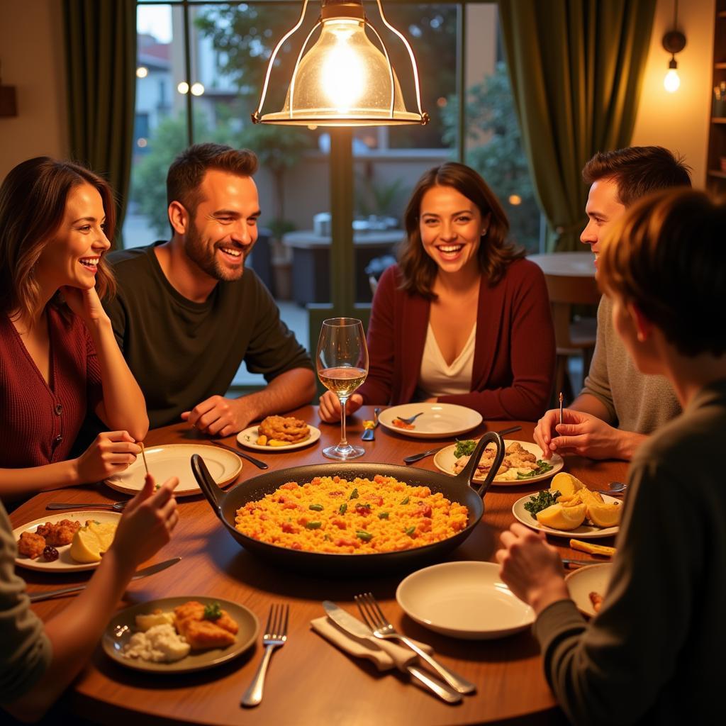 Family enjoying a traditional Spanish dinner