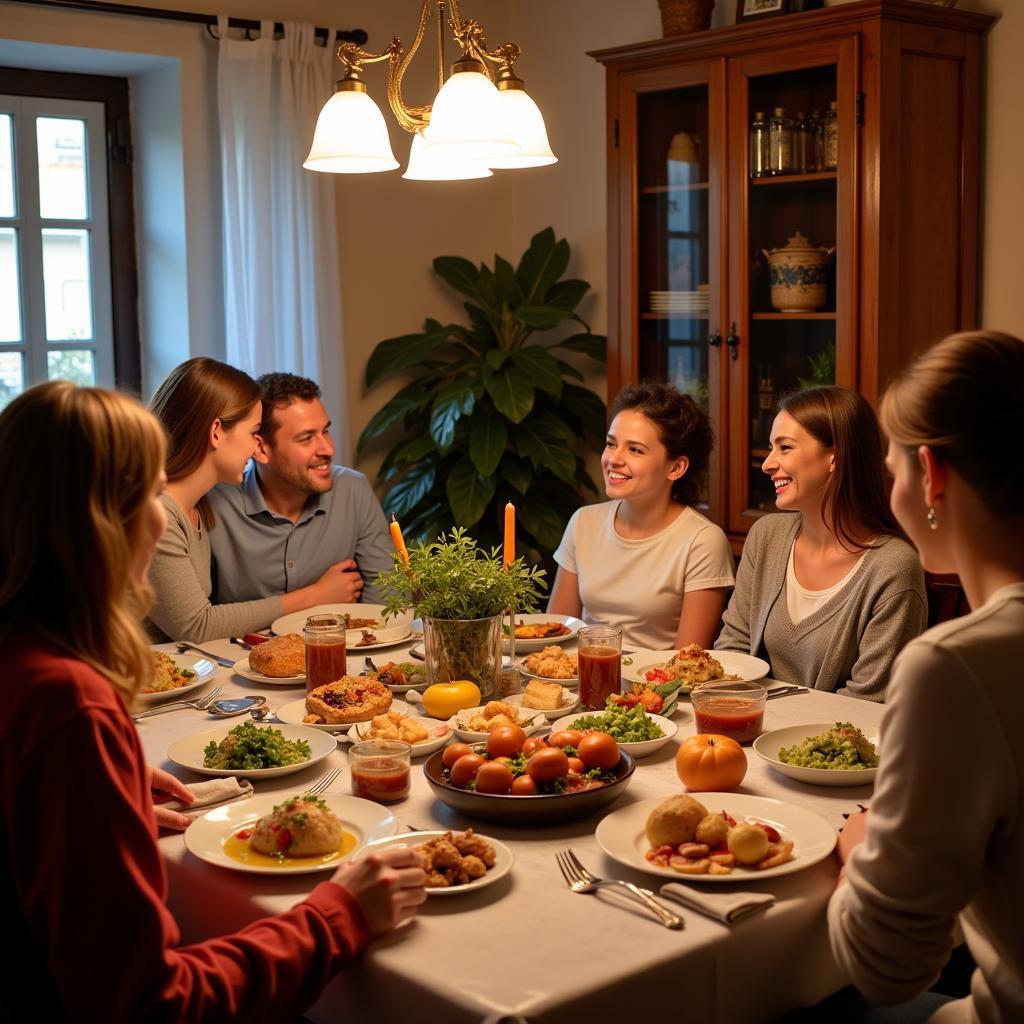 A Spanish family enjoys a lively dinner together