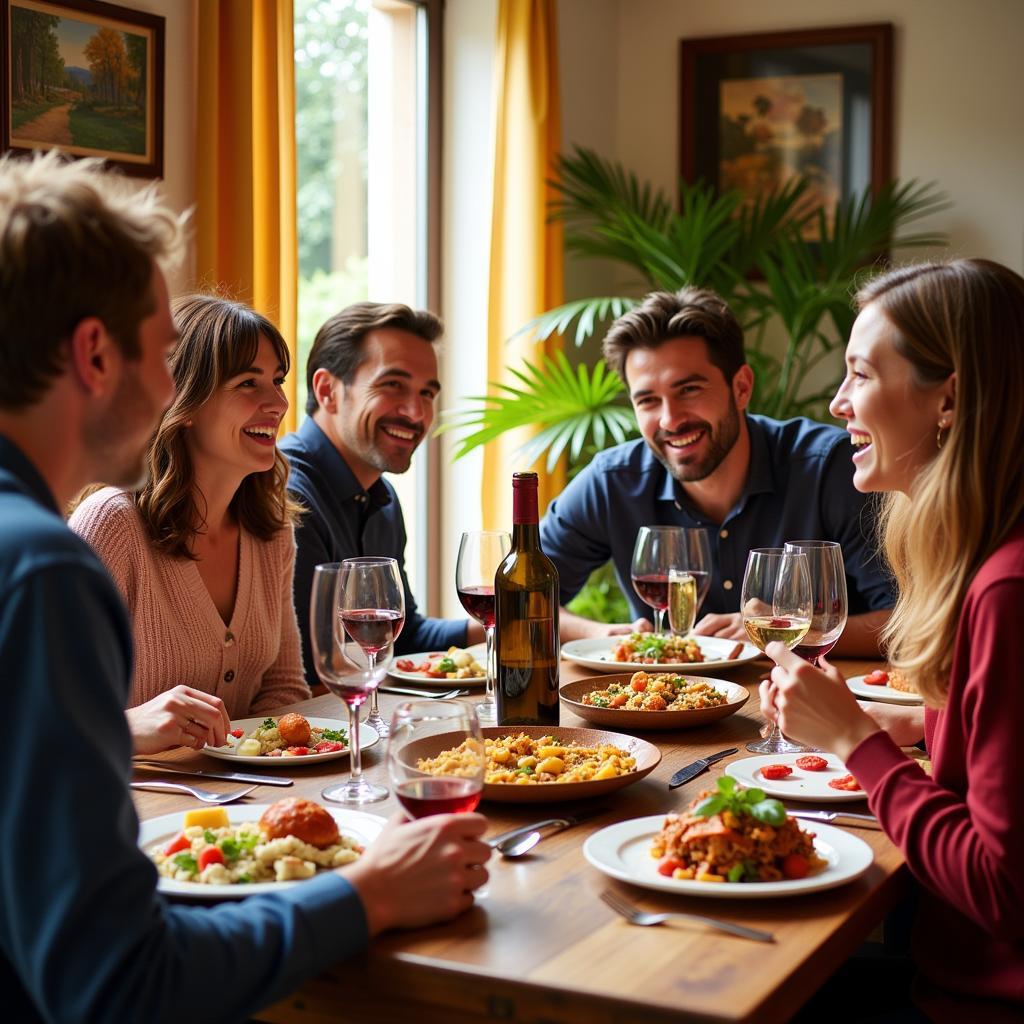 Enjoying a traditional Spanish dinner with a homestay family