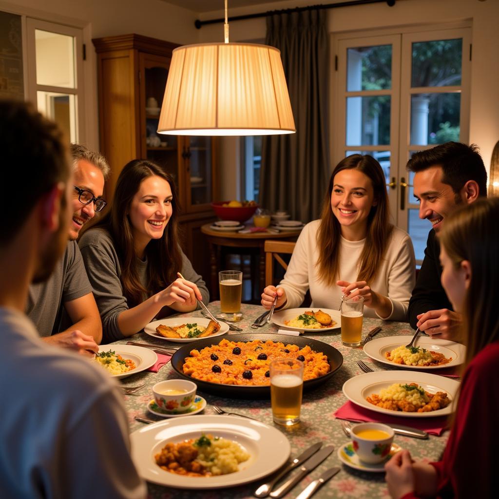 Spanish Family enjoying dinner with a homestay student