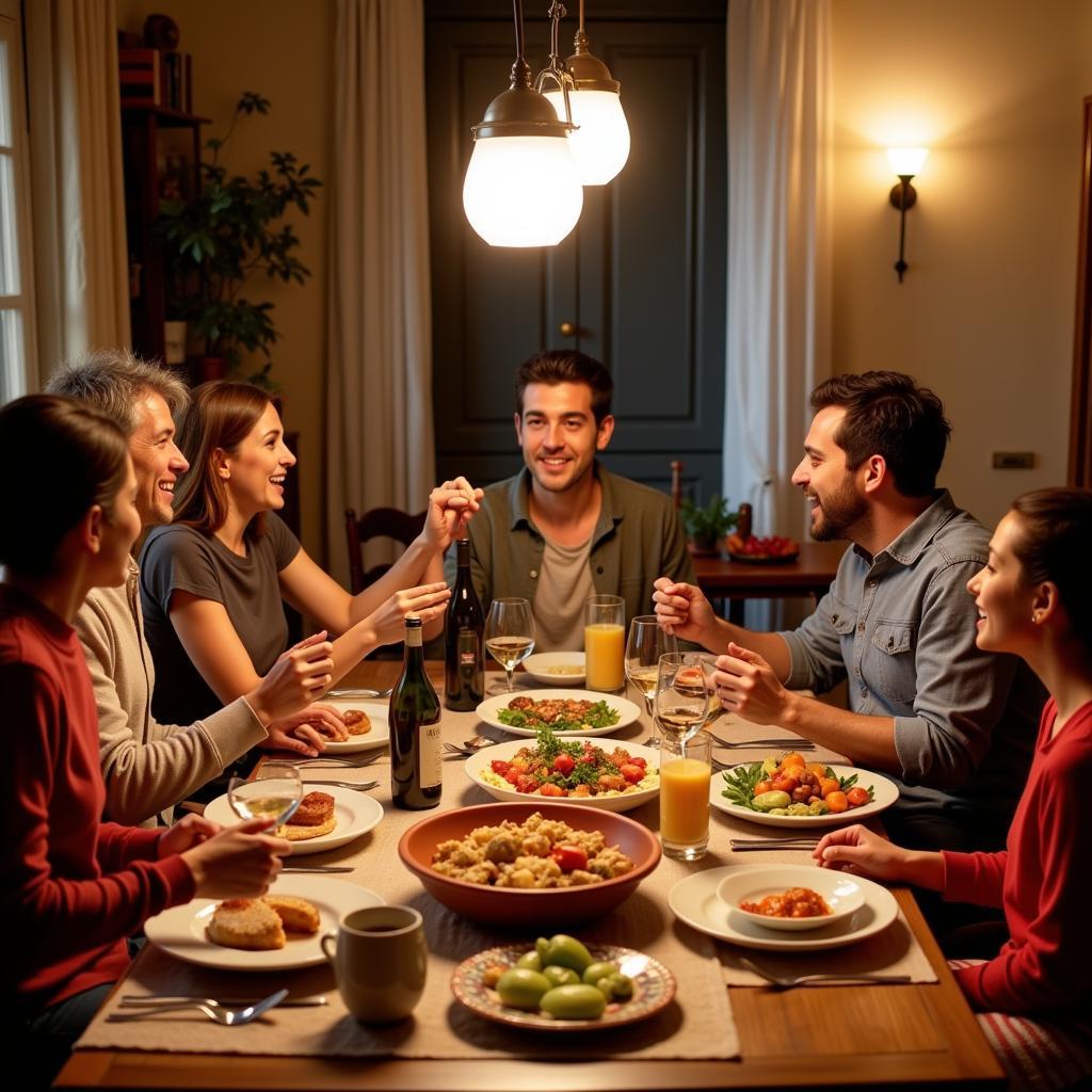 Family dinner in a Spanish homestay