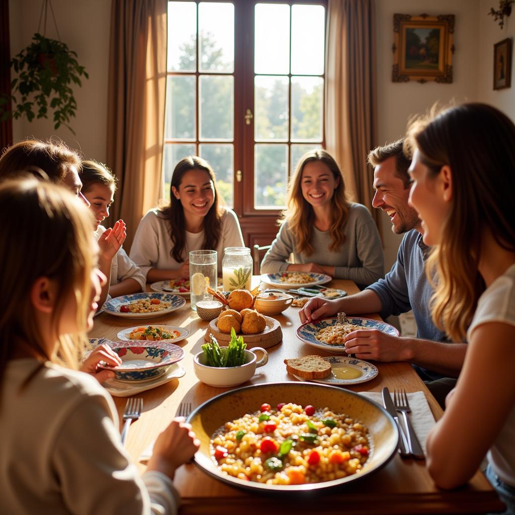 Family dinner with Paella in a Spanish Homestay