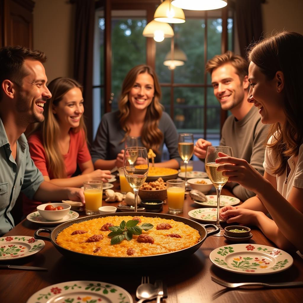 Spanish Family Enjoying Paella Dinner: Homestay Healthcare