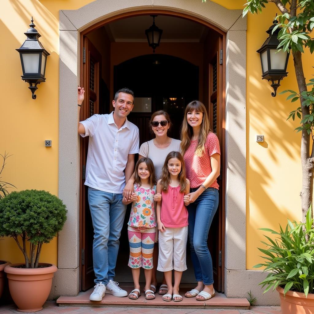 A Spanish family welcoming guests into their beautiful home for a genuine guna kaya homestay experience.