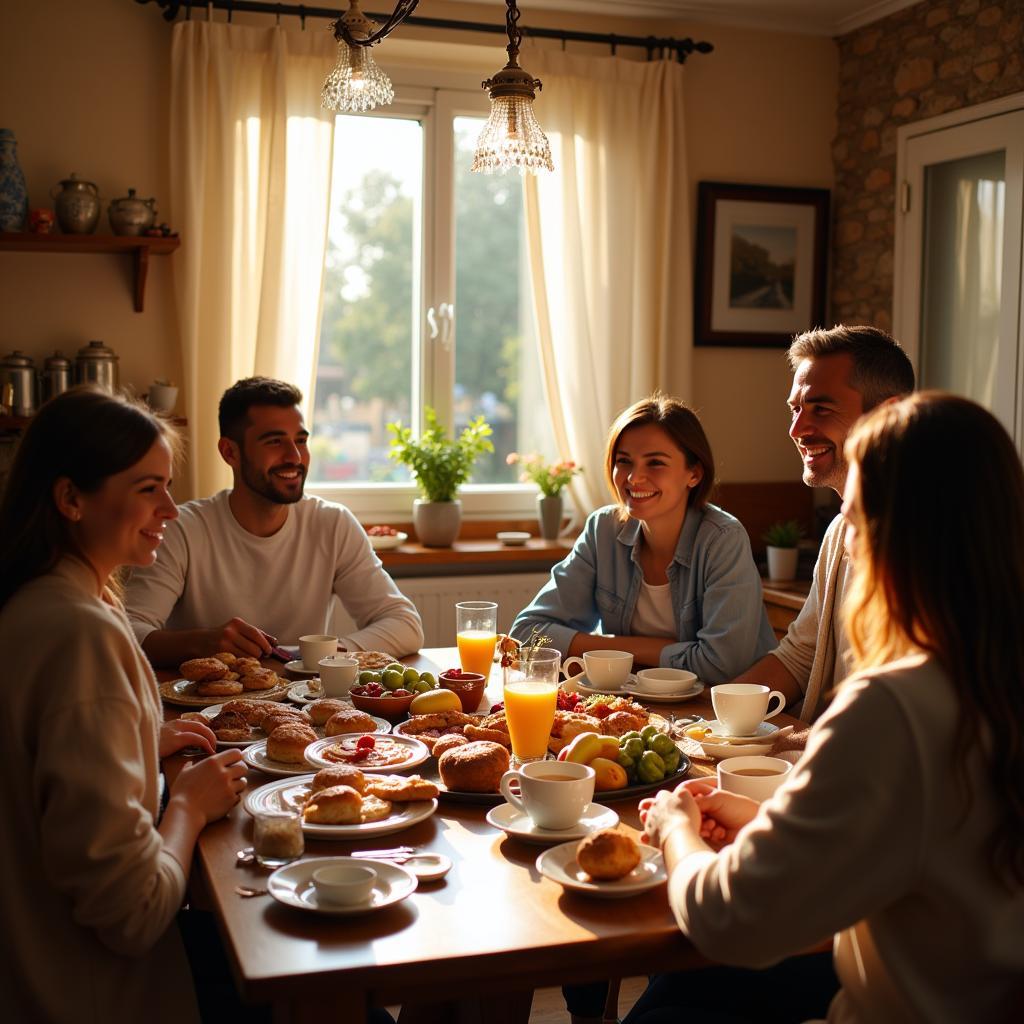 Spanish Family Enjoying Breakfast During a Homestay