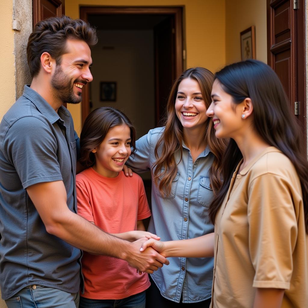 A warm Spanish family welcoming a homestay student into their home near Centennial College's Progress Campus