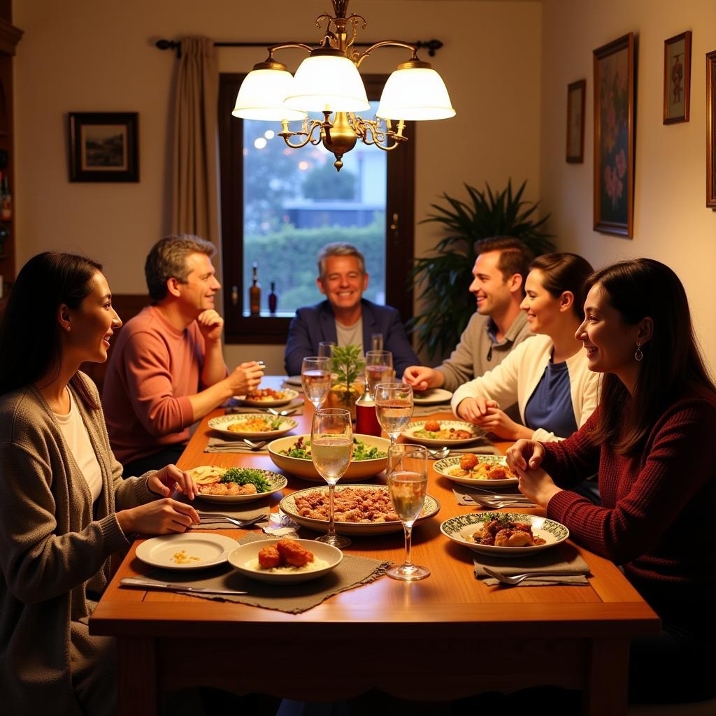 Sharing a Meal with a Spanish Family during a Homestay