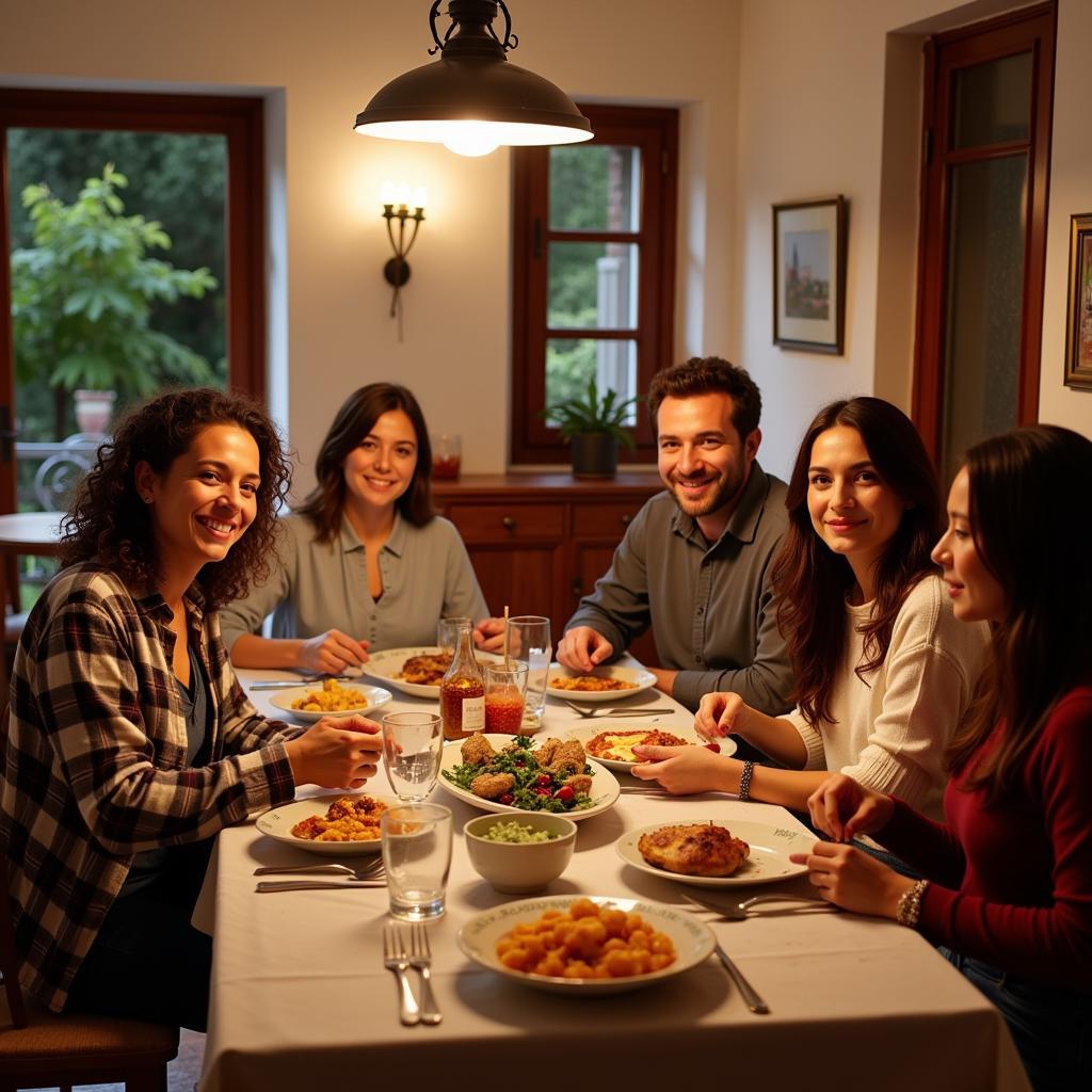 Family dinner in a Spanish homestay