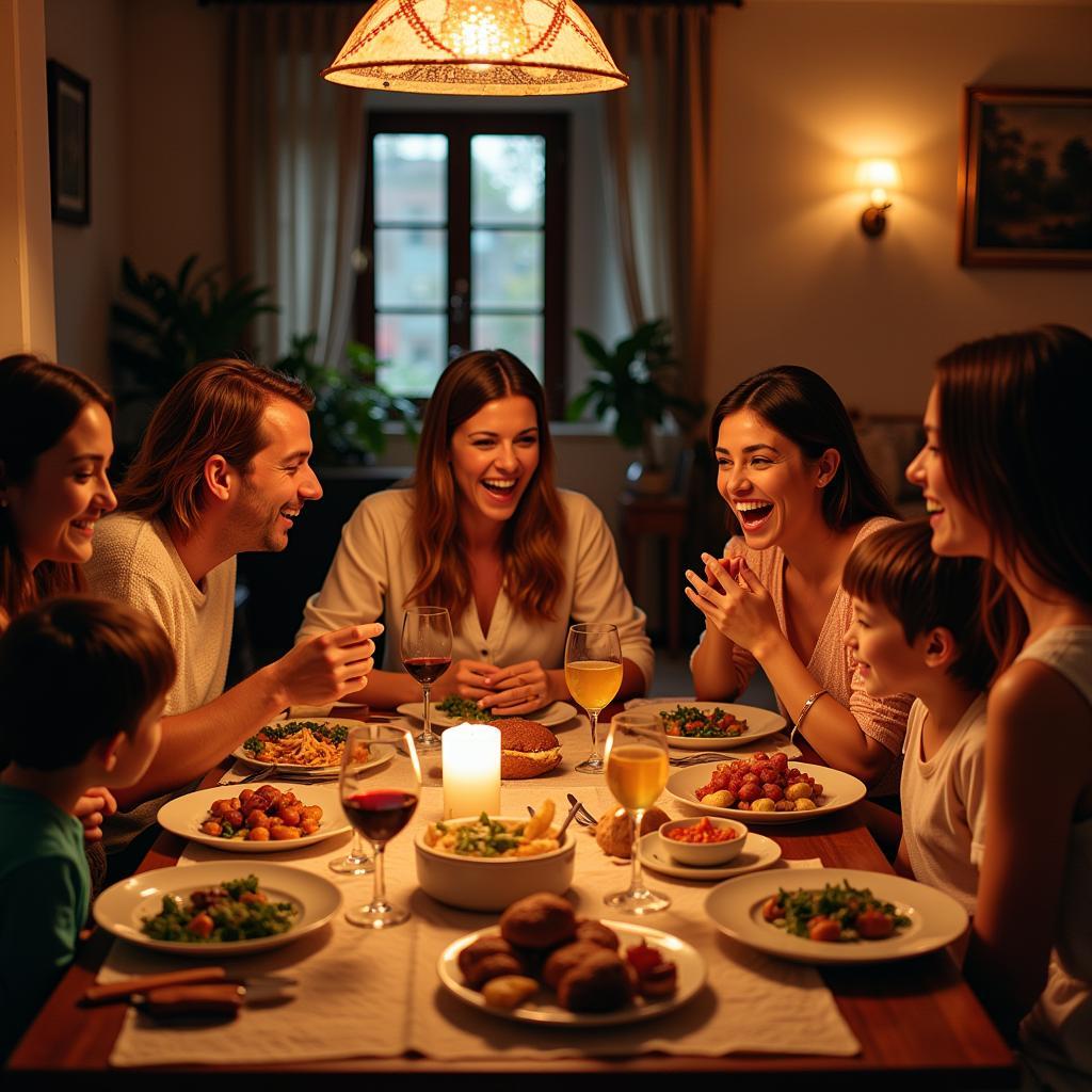 Sharing a Meal with a Spanish Family in a Homestay