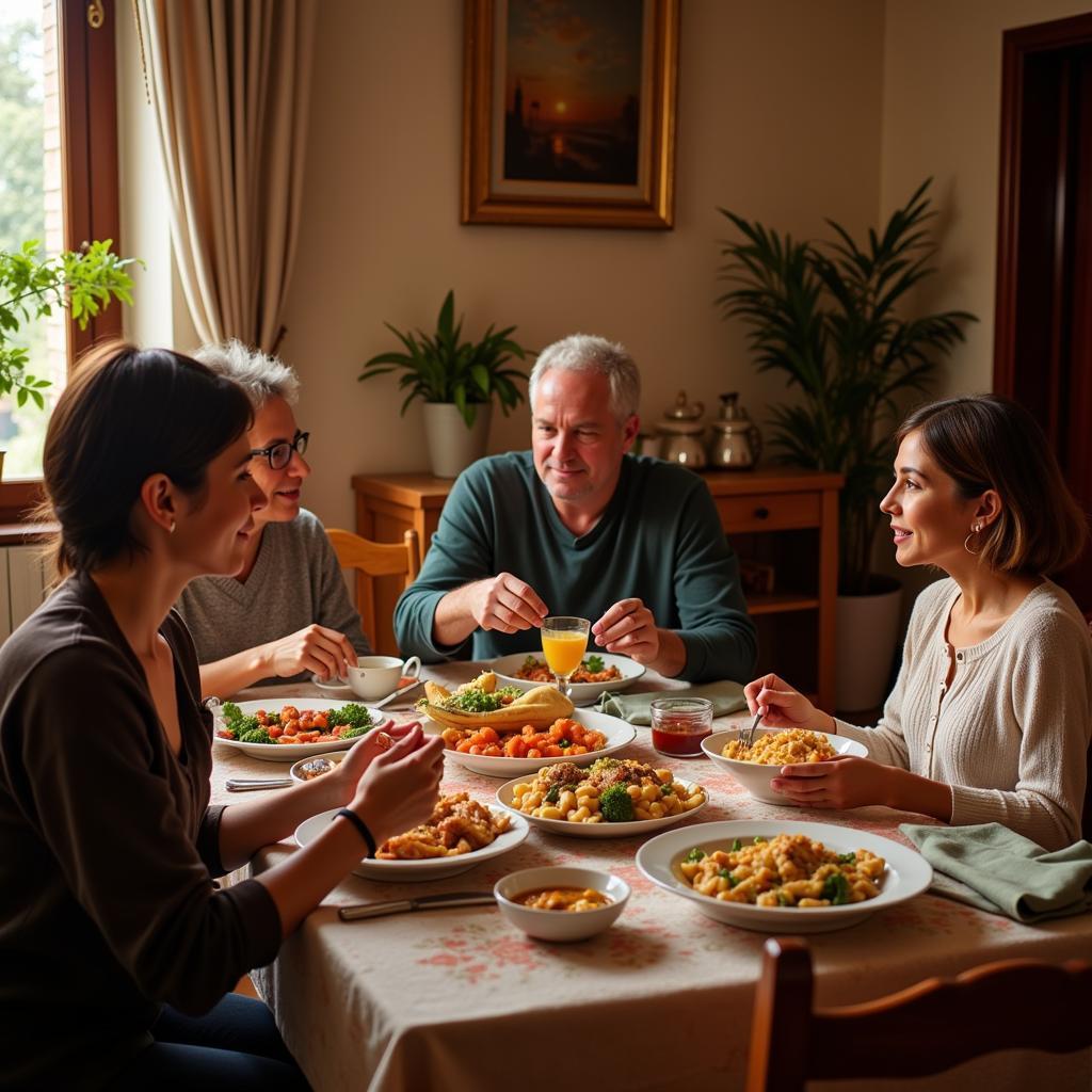 Spanish Family Enjoying Dinner Together in a Homestay