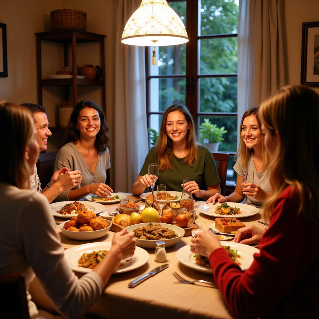 Spanish Family Enjoying a Homestay Dinner