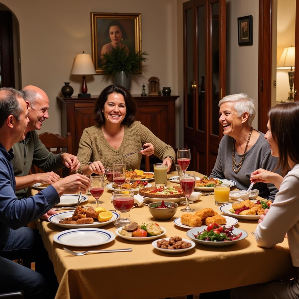 Spanish Family Enjoying a Meal Together during a Homestay gmm25 Experience