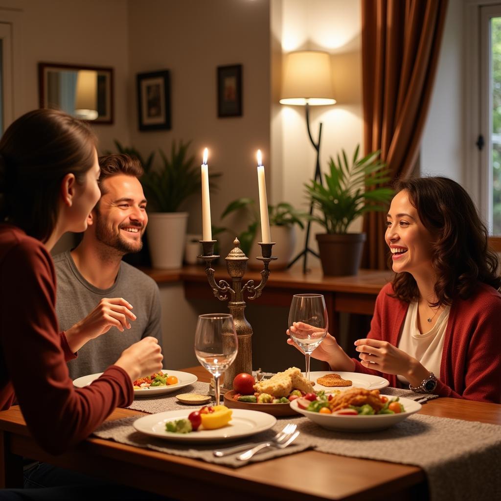 Family enjoying a meal together in a Spanish homestay