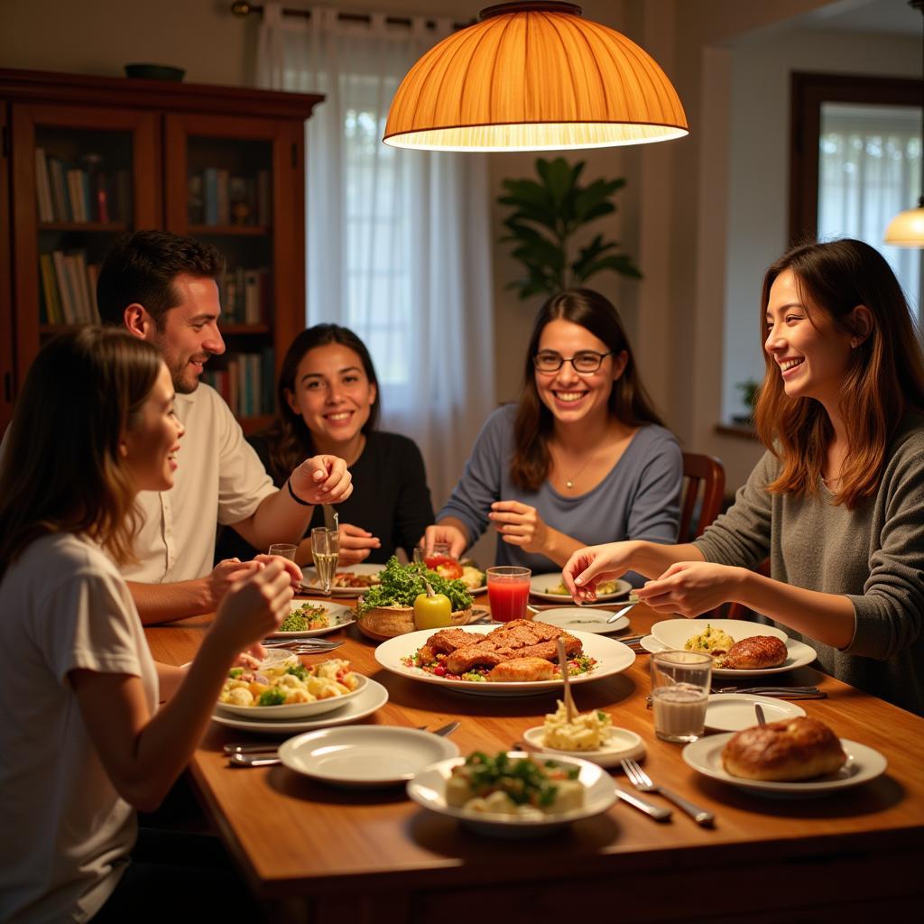 Spanish Family Sharing a Meal during Homestay