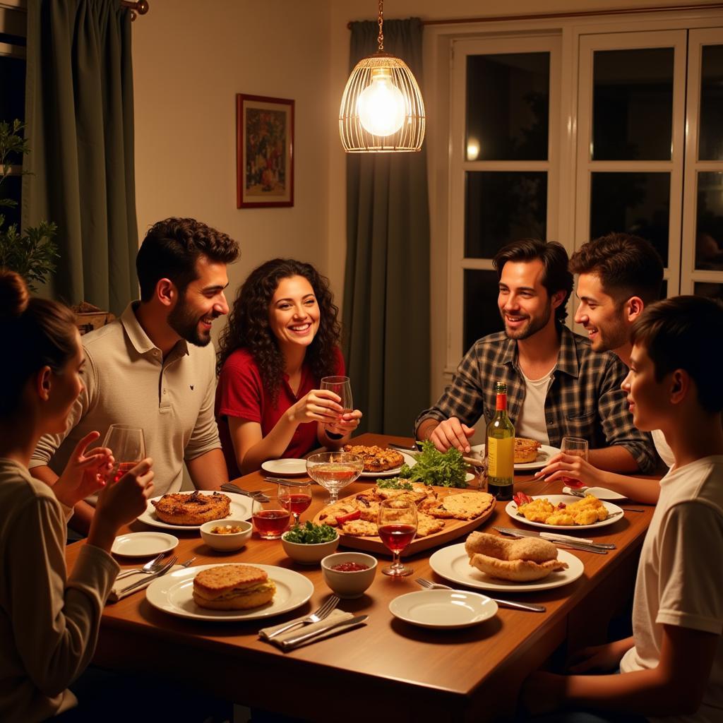 Spanish family enjoying a meal together