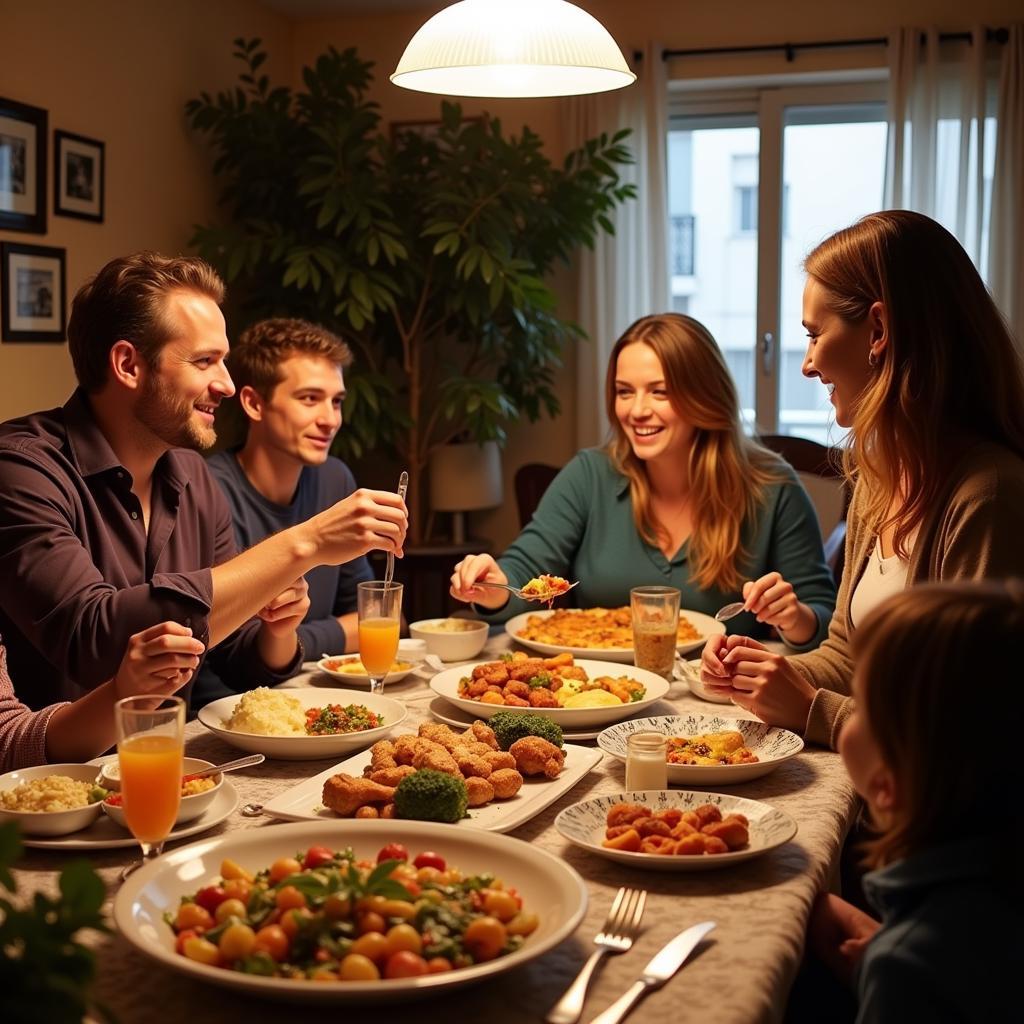 Spanish Family Sharing Meal at Homestay