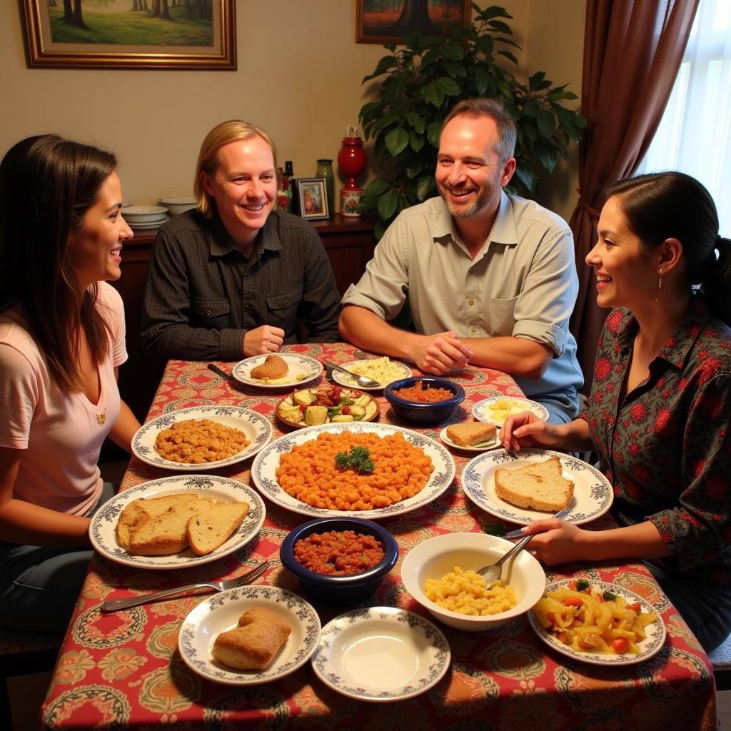 Spanish Family Sharing a Meal with Guest