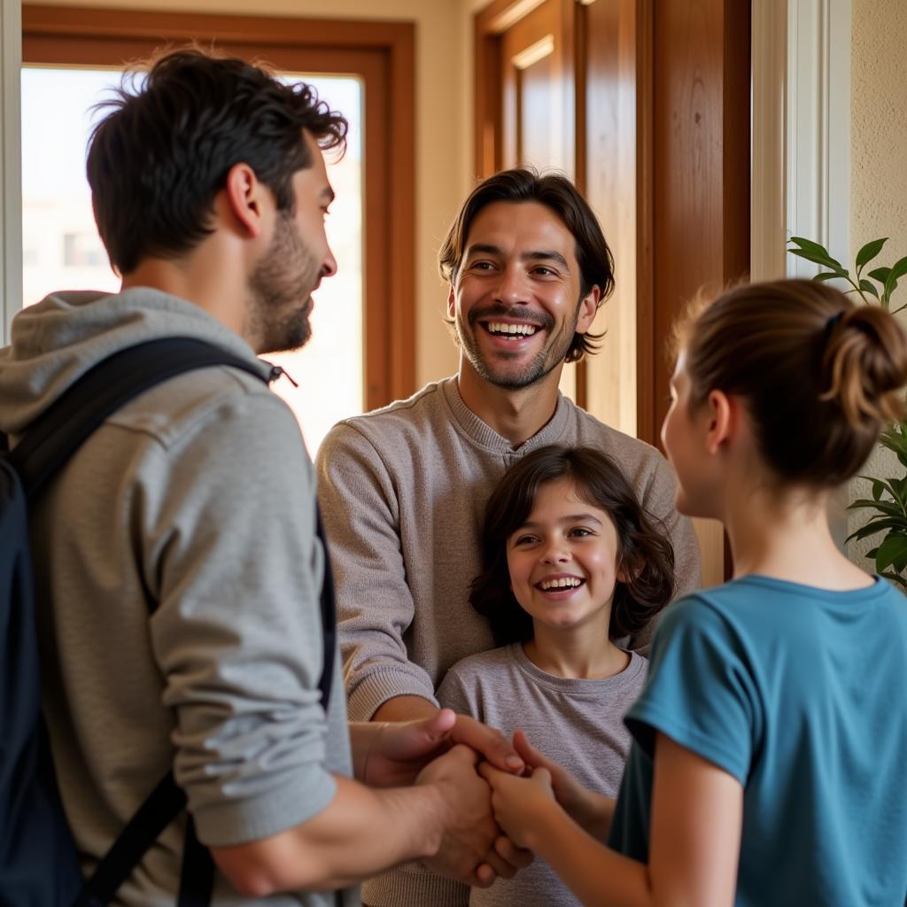 Spanish Family Welcoming Traveler