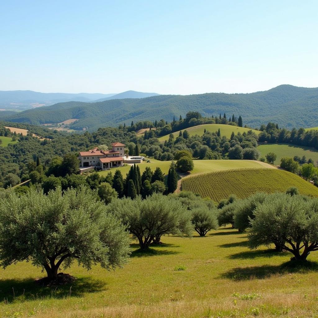 Picturesque view of the Spanish countryside surrounding a homefarm homestay.