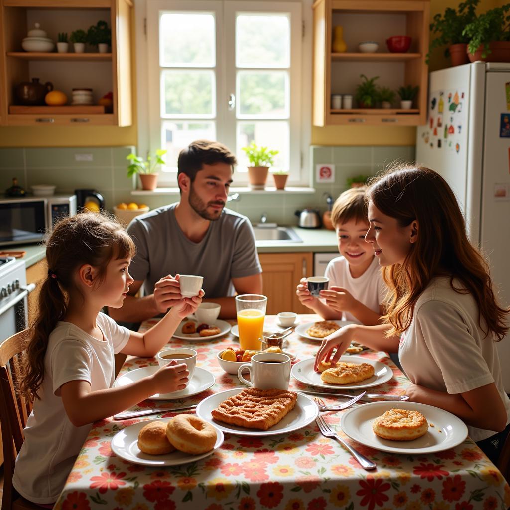 Enjoying a traditional Spanish breakfast with a homestay family