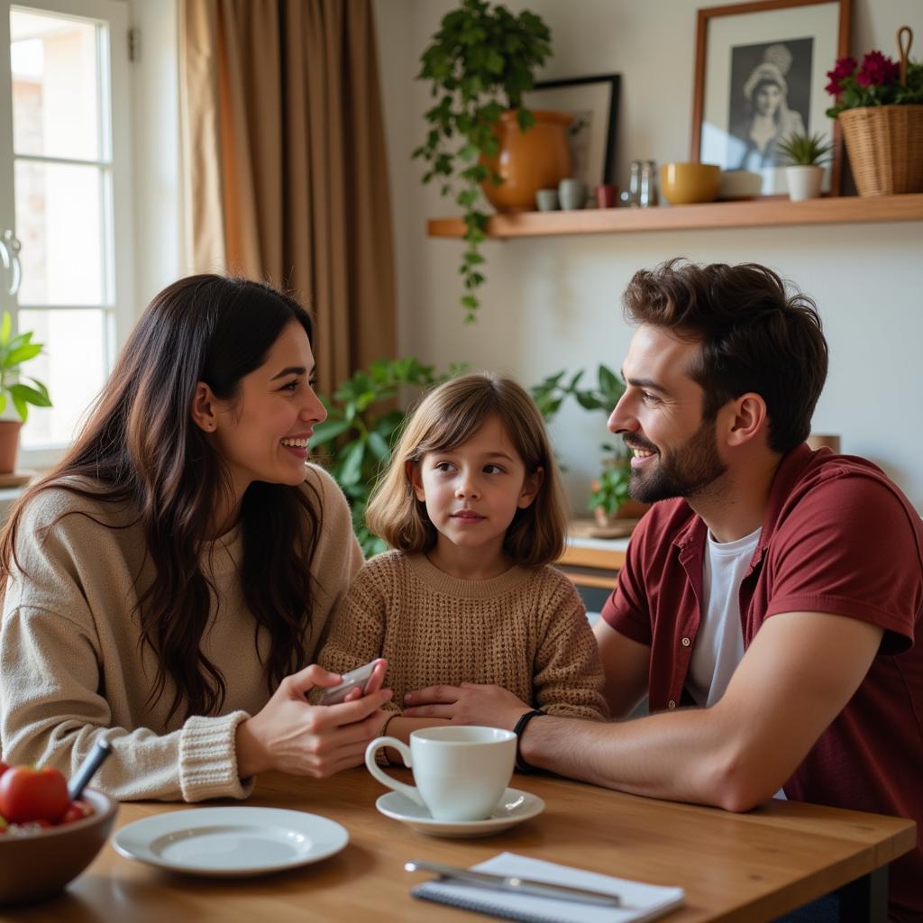 Homestay guest conversing with their host family in Spain