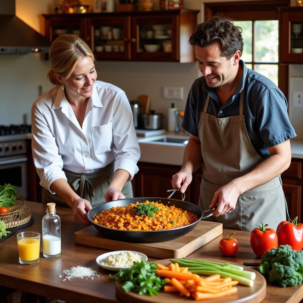 Learning to cook paella during a homestay in Spain.